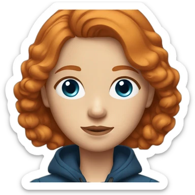 Ginger hair and blue eyes woman with a Canadian jacket sticker