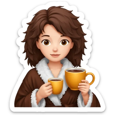 {
      "type": "human",
      "look": "fluffy robe woman, messy hair, holding cup of cocoa",
    } sticker