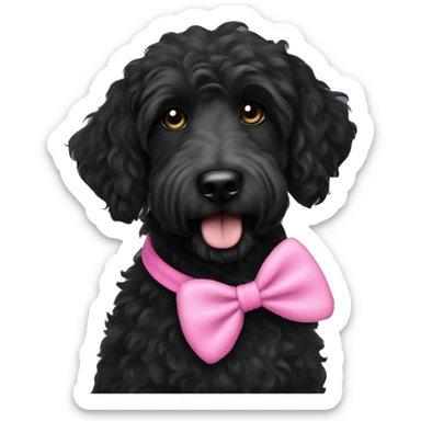 Dog black labradoodle with a pink scrunchie sticker