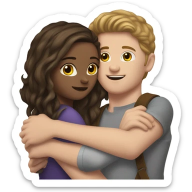white girl with long brunette hair hugging white guy with short brunette hair with with love sticker