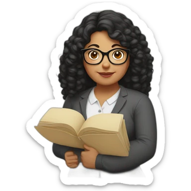 plump woman teacher in glasses with curly black hair holding large puzzles in her hands sticker