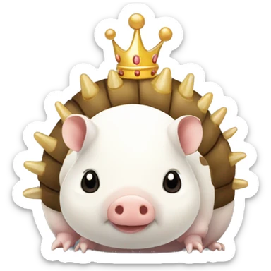  white piebald chubby round armadillo pig panda centipede armadillo wearing a crown sticker