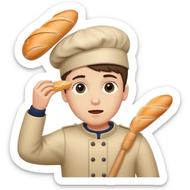 boy getting hit on the head with a baguette sticker