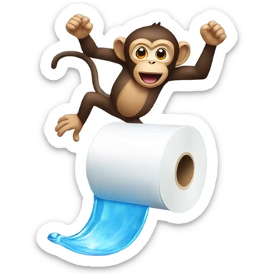 monkey jumping into a toilet paper roll filled with water sticker