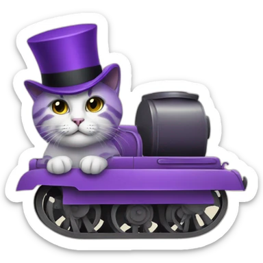 Cat with a top hat riding a purple tank sticker