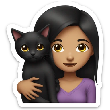 Black hair girl cuddling with black cat sticker