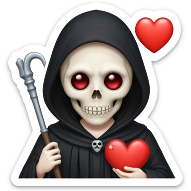 cute grim reaper with heart eyes sticker