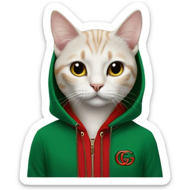 CAT wearing a gucci hoodie sticker