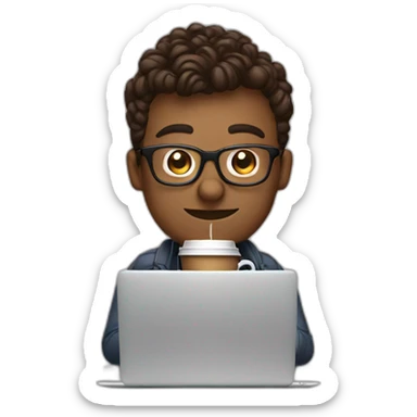 geek with coffee and laptop sticker