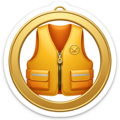 a gold medal with a lifevest engraved on it sticker