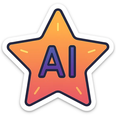 AI star symbol, smooth orange to purple gradient, luminous, tech-inspired sticker