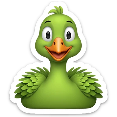 Make an emoji for a goose that's green. I want the goose to be goofy sticker