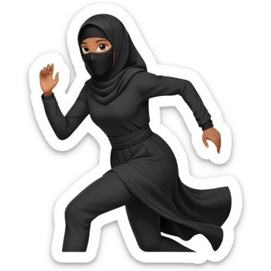 woman in a black niqab, running, dynamic pose sticker