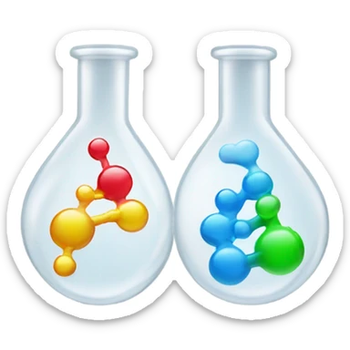 two chemical flasks pure chemicals one into another sticker