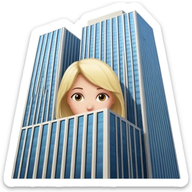 a giantess playing peekaboo peeking out from behind a skyscraper that obscures her to the viewer sticker