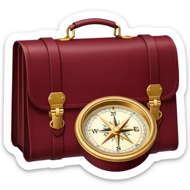 burgundy travel item and  a gold compass in the lower right corner of the emoji in front of travel item sticker