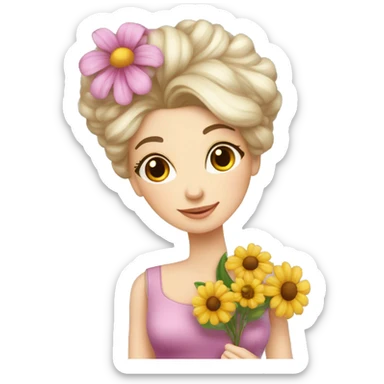 Donna molto bella vestita da strega con un mazzo di fiori in mano sticker