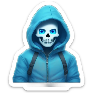 Sans the skeleton with blue glowing left eye wearing a blue winter jacket sticker