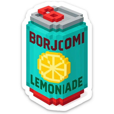 Borjomi lemonade can with a retro design, inspired by vintage soda cans sticker