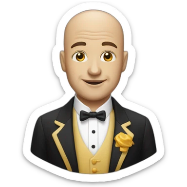 bald man wearing a dinner jacket sticker