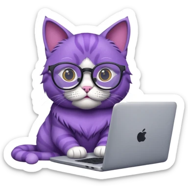 smart purple cat in glasses with laptop sticker
