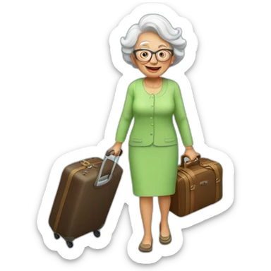 grandma with a suitcase flies on vacation sticker