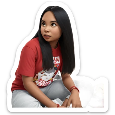 girl sitting in red shirt sticker