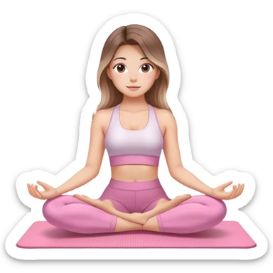 Balayage long hair and brown eyes yoga beautiful girl in light pink pink pink clothes sitting on a yoga mat sticker