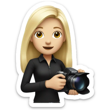 Blonde girl wearing black and holding a camera  sticker