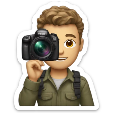 Male Photographer shaved Caucasian wavy hair brunette holding camera sticker