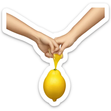 a hand squeezing a lemon sticker