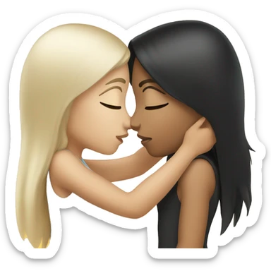 Girls kissing. They have long black hair and white skin color. sticker