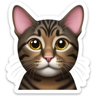 Black brown tabby cat with pink nose  sticker