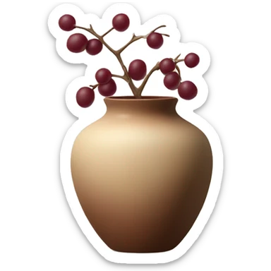 Beige and burgundy berries and twigs in a brown vase sticker