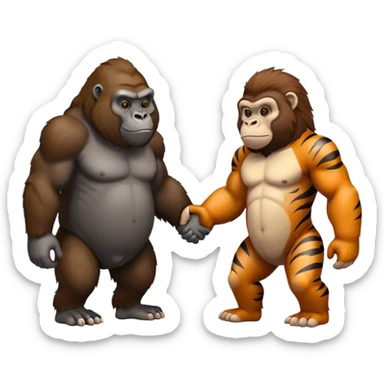 A tiger holding hands with a gorilla ￼ sticker