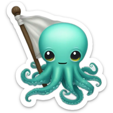 cute kraken hanging a white flag sticker