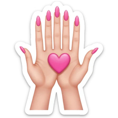 hands with long pink nails doing a hand heart sticker