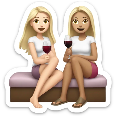 Two white girls wearing silly slippers, drinking wine ￼ sticker