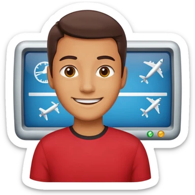 Tourist Character in Red Shirt Moving with purpose through the terminal. sticker