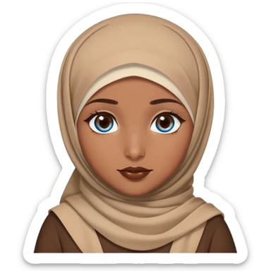 Turkish beautiful finish Konya girl blue eyes with brown beige hijab islamic dress and had on her hand brown lipstick sticker