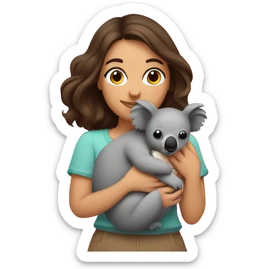 brunet women holding a koala with hearts around them  sticker