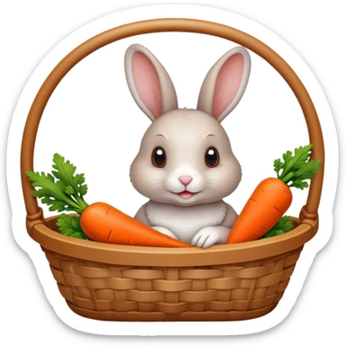 a rabbit in a basket holding a carrot, then add an orange outline surrounding the emoji similar to the DuckDuckGo logo sticker