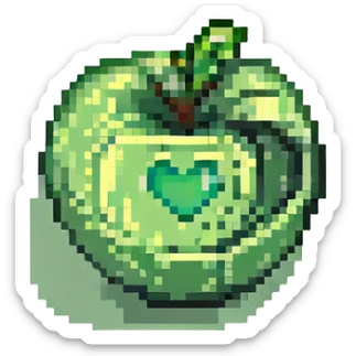green apple emoji with a black heart in the middle, no text sticker