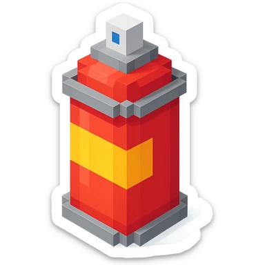 voxel style isometric spray paint can, red color sticker