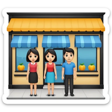  two characters + shop building. No emoji sticker