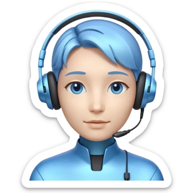 AI Call Agent holo-human-like Cyber AI face, warm, calm and friendly. Holographic look. Blue.
Soft AI face with a listening, welcoming expression, minimal facial lines, calm eyes. Light headset. sticker