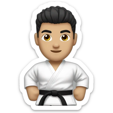 man wearing a karate-gi (all white, with a black belt at the waist), with very light brown skin, black hair spikes, black eyes slightly slanted sticker