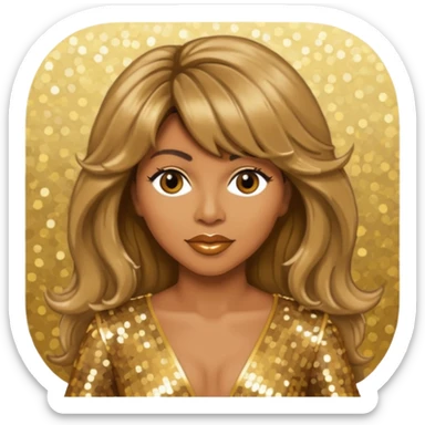Tina Turner with long light brown hair, gold outfit sticker