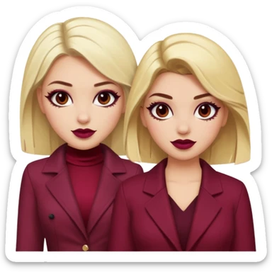 Boujy baddie best friends blonde and brunette, trendy heavy makeup, burgundy clothes sticker