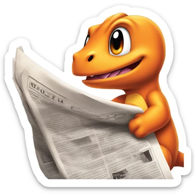 Charmander looking up from a newspaper he’s reading while breathing smoke and fire out of his nose sticker
